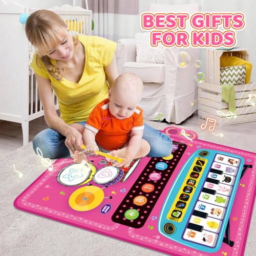 Image of PATPAT 8 Instrument Piano Keyboard Musical Mat for Kids 1-6 Years, 8 Sounds and 6 Modes Foldable Baby Drum Mat Educational Music Play Mat Toy Gift for Boys and Girls 90*70 CM