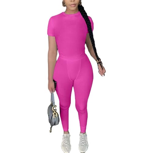 AYWA Two Piece Outfits for Women Fitted Crew Neck T-shirt High Waist Leggings Biker Shorts Matching Sets Streetwear