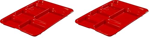 Carlisle FoodService Products P614R05 Bandeja de polipropileno con 6 compartimentos para mano derecha, 10 x 14 pulgadas, color rojo (paquete de 2)