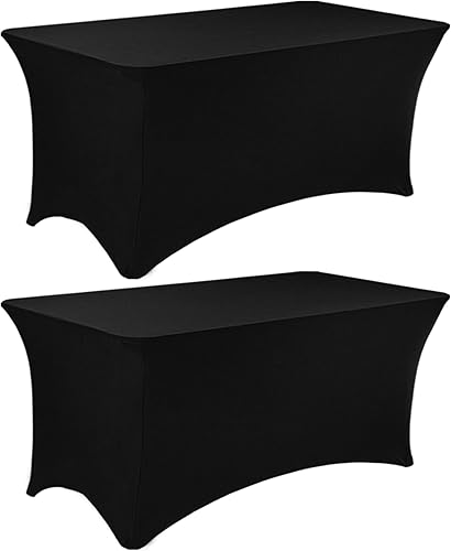 Miniatura 1 de Paquete de 2 manteles de elastano de 6 pies, lavables, resistentes a las arrugas, elásticos para mesas plegables, bodas, fiestas, cumpleaños,