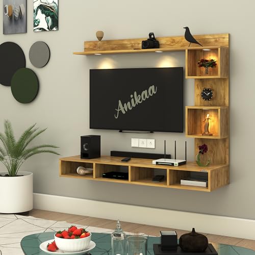 Image of Anikaa Kirina Engineered Wood Wall Mount TV Unit with LED Lights TV Cabinet TV Entertainment Unit Set Top Box Stand (Giantwood) (Ideal for 43 Inch)(D.I.Y)