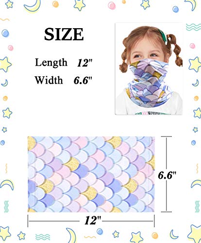 2 Pcs Kids Neck Gaiter Balaclava, Summer Face Cover Bandana, Mask Toddler Half Face Protective Reusable Infinity Scarf, Gift for Girls Boys, Baby Headwear For Fishing,Hiking Mermaid Dinosaur