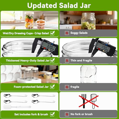 Image of JUNLIN 9Pack Salad Jar with Lids Meal Prep，32oz Large Salad Jars with 2 Build in Dressing Cup Meal Prep Containers, Salad Lunch Container for Office Gym On the go
