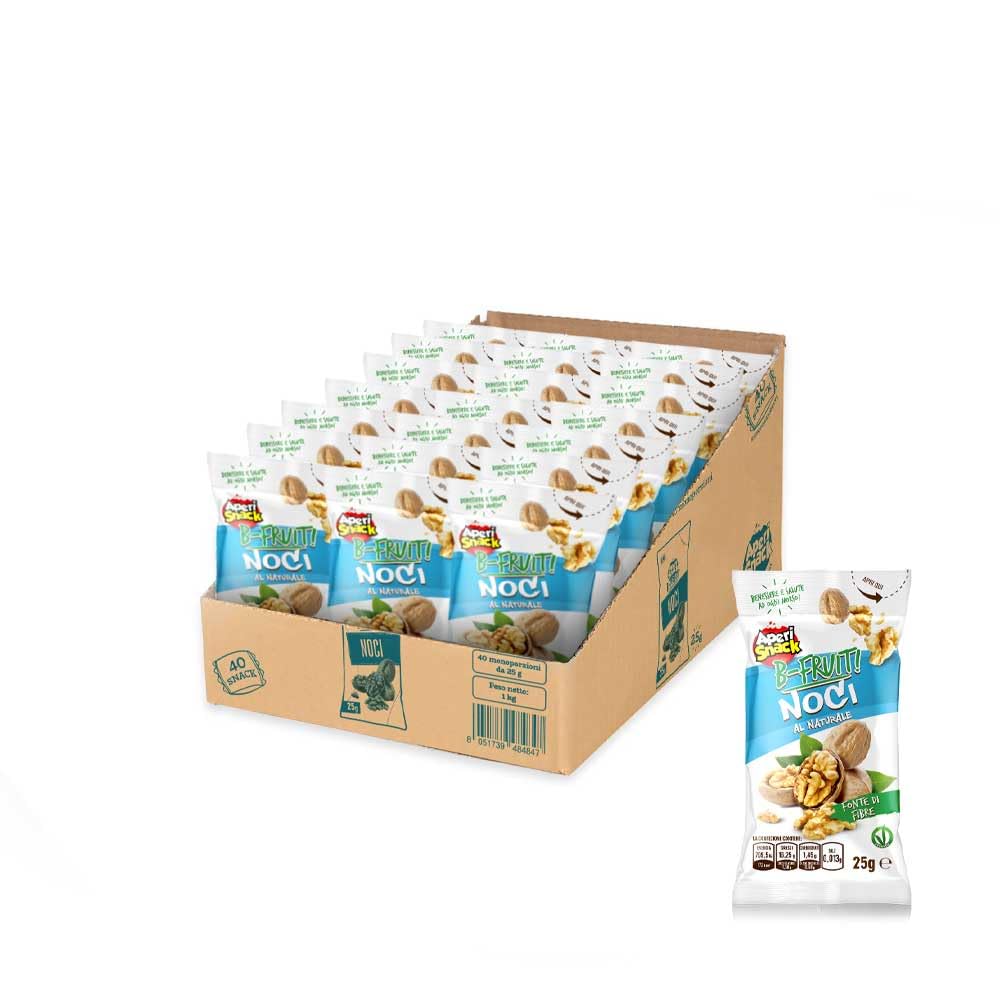 Aperisnack B-Fruit - AP13.041.11 - Box 40 Snack Monodose – Noci Naturali – Frutta Secca 100% Naturale – 40 monoporzioni x 25 g