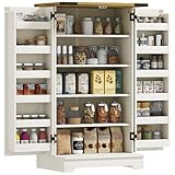 HOMCOM Armario Despensa Cocina Armario de Cocina con 2 Puertas y 16 Estantes Alacena Rústica con Estantes Ajustables para Comedor Salón 60x40x104 cm Crema