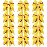 12 PCS Softball Baseball Cheer Bows, Sparkly Rugby Hair Bows with Elastic Hair Ties Accessories for Teens Girls Women Cheerleading Softball Competition Sports (Yellow Red)