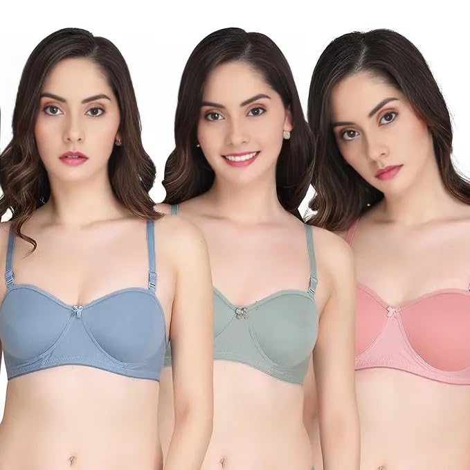 Women Half Cup Padded Bra - Made of Pure Cotton Full Coverage Non Wired Seamless Pushup Soft Cup for T-Shirt Saree Dress and for Everyday