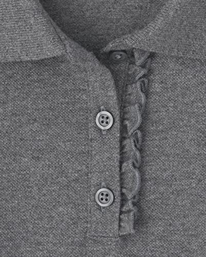 The Children's Place girls Short Sleeve Ruffle Pique Polo Shirt, Dk Heather Gray 2 Pack, XX-Large US2