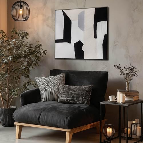 LEVERUP Black and White Square Geometric Pattern Wall Artwork Modern