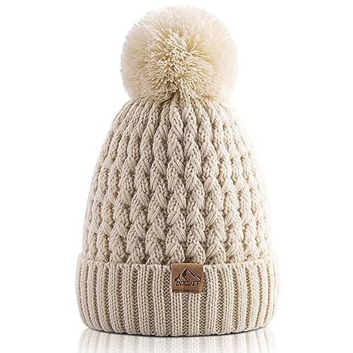 Kids Winter Beanie Hat, Children’s Warm Knitted Fleece Lined Woollen Ski Pompom Hat for Boys & Girls 3-9 Years