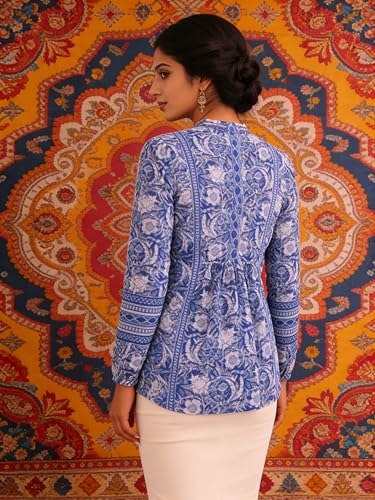Image of Lymio Women's Printed Short Kurti Top | Rayon Mandarin Collar Casual Ethnic Tunic | Summer Printed Top (K-249)