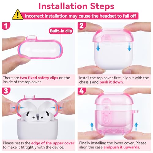 Image of for AirPods 4 Case 2024 with Safety Lock,Clear Pink | Clear Case with Phone Stand & Cleaner Kit,Cute Floral Chain for Women Girls,Soft TPU Protective Cover,Shockproof