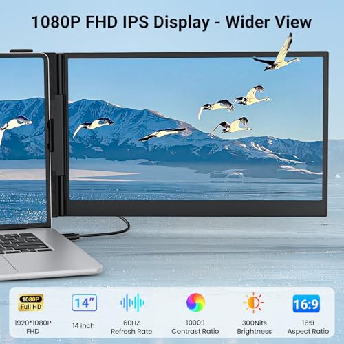 Image of 14 inch Triple Laptop Screen Extender, FHD 1080P IPS Ultra-Thin Portable Monitor, 2.2lbs Plug & Play USB-C /HDMI Travel Monitor for 13 inch-17 inch Laptops, Compatible with Windows, Mac, Android, Chrome