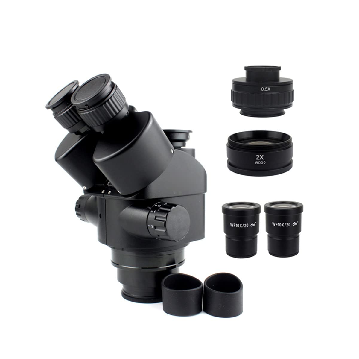 Microscope 7X-45X 3.5X-90X Simul-Focal Trinocular Microscope, 0.5X 2.0X 0.7X 1.5X 0.75x Auxiliary Objective Lens, Zoom Stereo Microscope Head(with 2.0X Adapter)