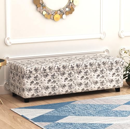 Image of 3 Seater Upholstered Ottoman Bench with Storage for Living Room | End of Bed Storage Seat | Button Tufted Pouffe Storage Settee Couch for Living Room Bedroom Office