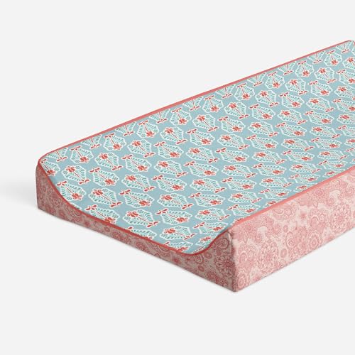 Bacati - Paisley Floral Quilted Changing Pad Cover (Aqua/Coral Floret)