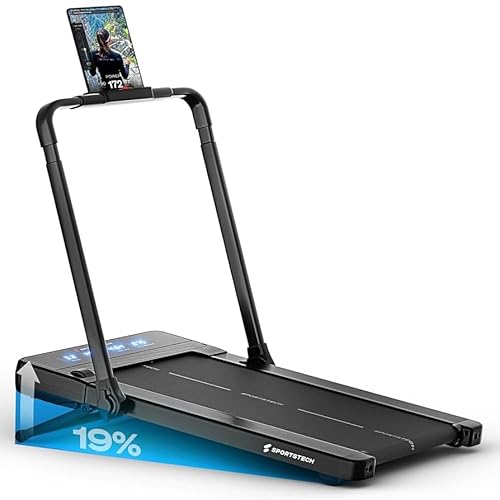 Sportstech sPad500/1000 – Tapis de Marche et de Course Compact avec Inclinaison Automatique 19%, Silencieux, connecté & idéal Maison/Bureau (8–12 km/h)