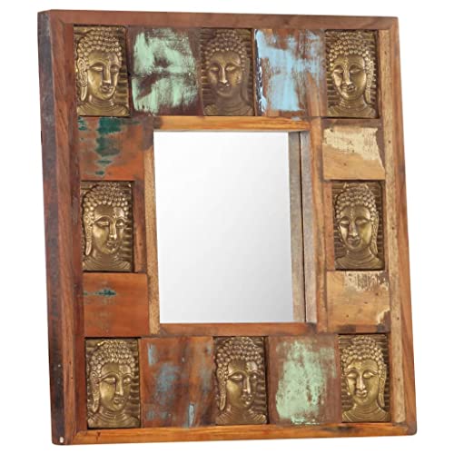 Yuhi-Hqyd Mirror With Buddha Cladding,Cloakroom Mirror,Art Mirror,Antique Mirror,Decorative Mirror,Can Be Placed In The Bathroom, Bedroom, Or Living Room, 19.7"X19.7" Solid Reclaimed Wood #TOP5