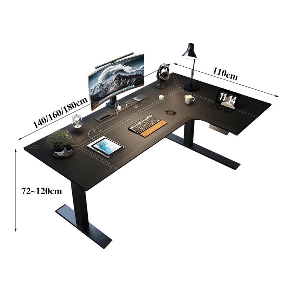 Semplice Scrivania for PC a L in pelle con altezza regolabile, scrivania angolare elettrica, postazione di lavoro Sit Stand con prese di ricarica Scrivere(M)