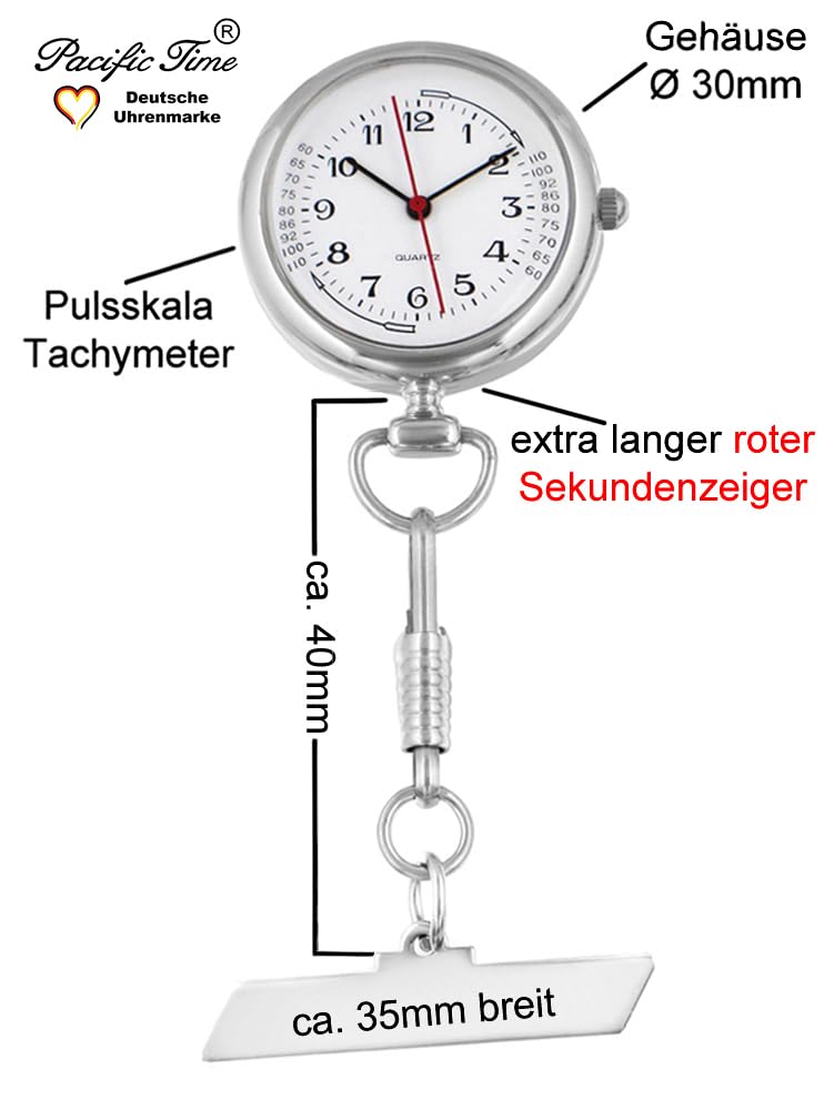 Pacific Time Krankenschwesteruhr Schwesternuhr Krankenpflegeuhr Kitteluhr Pflegeuhr Tachymeter Analog Quarz (weiß) 20655