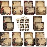 TaoBary 160 Pcs Stationery Paper Set 50 Double Sided Stationery Papers with 50 Matching Envelopes and 60 Round Dot Sticker, 10 Design(Gothic Style,8.25 x 5.5 Inch)
