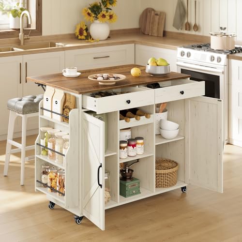 VASAGLE Mobile Kitchen Island with Drop Leaf, Portable Island with