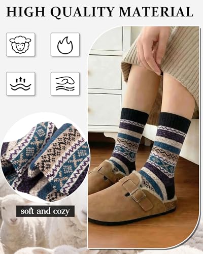 Image of Loritta Wool Socks for Women, Winter Warm Hiking Boot Socks Gifts | Classic Cozy Crew, Vintage Knit, Soft Thick House Socks, Outdoor, Christmas Gift, Stocking Stuffers for Mom Grandma Wife