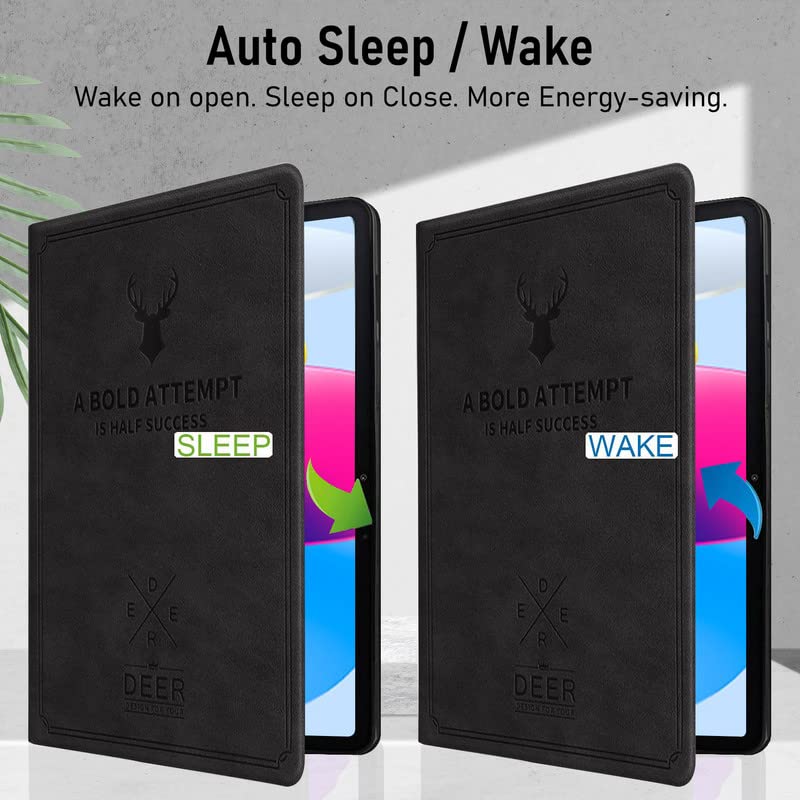 Image of Robustrion Cover for iPad 11th Generation (A16) / 10th Generation Cover Case (2025 /2022), Deer Pattern Flip Case Cover for iPad 11th Gen 11 inch / 10th 10.9 inch [Auto Sleep Wake] - Black