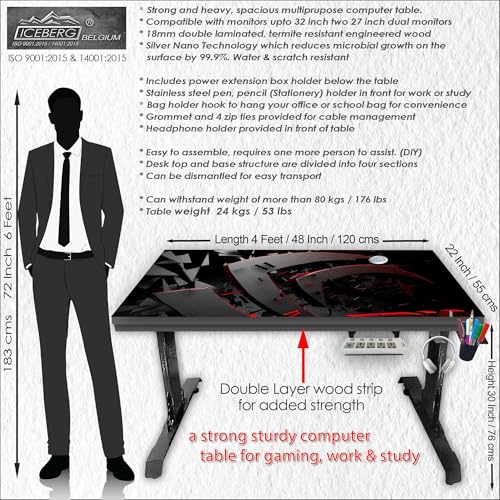 Image of Xtreme PRO Direct Theme Printed Computer Desk for Gaming, Work & Study. Large for PC, Dual Monitors, iMac, and Laptops. Metal & Engineered Wood. Black Stand Desk. 4 Feet-XPB4 (XPB425-CT-189)