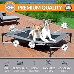 K&H Pet Products Outdoor Elevated Dog Cot, Breathable Cooling Elevated Cot Hammock Pet Bed for Large Dogs, Washable Mesh Cover, Raised Metal Frame, Collapsible, Portable - Large 42 X 30in Gray KH Pet Products Outdoor Elevated Dog Cot Breathable Cooling Elevated Cot Hammock Pet Bed for Large Dogs Washable Mesh Cover Raised Metal Frame Collapsible Portable Large 42 X 30in Gray