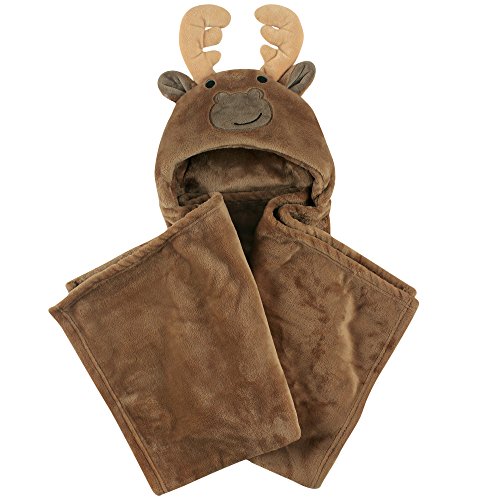 Image of Hudson Baby Unisex Baby and Toddler Hooded Animal Face Plush Blanket, Moose, One Size