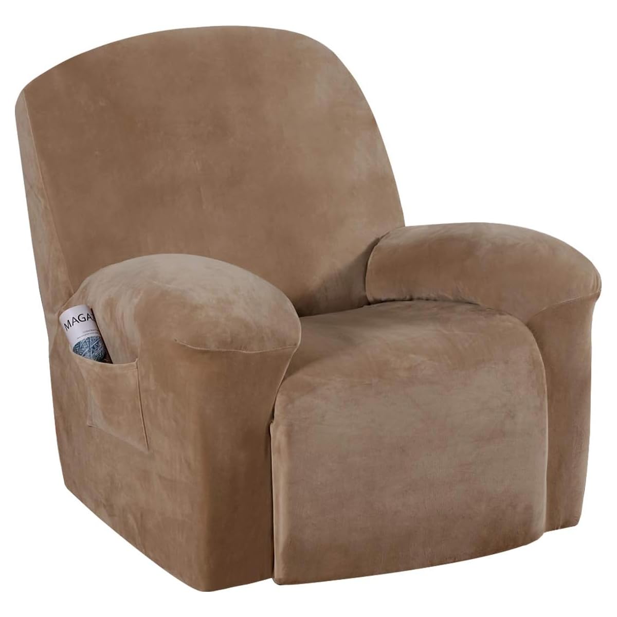 H.VERSAILTEX Stretch Recliner Cover 1-Piece Lazy Boy Chair With Pocket Nonslip Slip Cover Stay in Place Elastic Bottom Feature Velvet Plush Fabric (Camel)