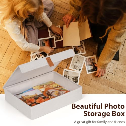 Image of Flenpptly Decorative Photo Storage Box, Photo Boxes Storage with Lids Keepsake Box to Store Pictures, Envelope, Scrapbook Supplies Comes with Business Card Frame to Mark (Small)