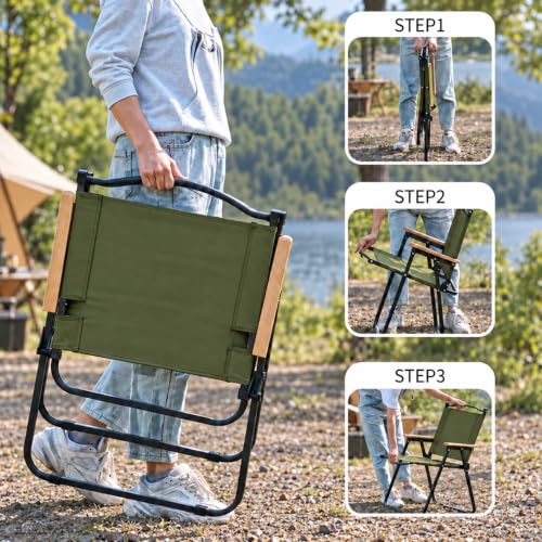 Image of STAR WORK Portable Foldable Chair Outdoor Furniture Compact Chair Aluminum with Armrests for Travel Camping, Fishing Picnic, Ultralight Low Beach Concert Camping Folding Chair (Green, Medium)