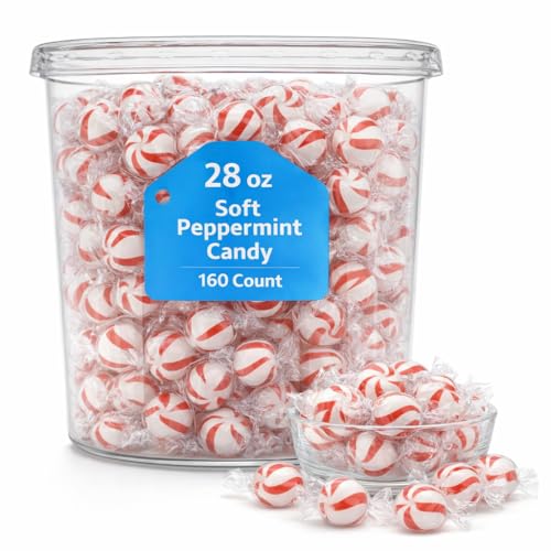 Soft Peppermint Candy Puffs – 28 oz Jar (160 Count) – Individually Wrapped Red & White Peppermint Candies – Classic Mint Candy for Candy Bowls, Parties & Offices image 2