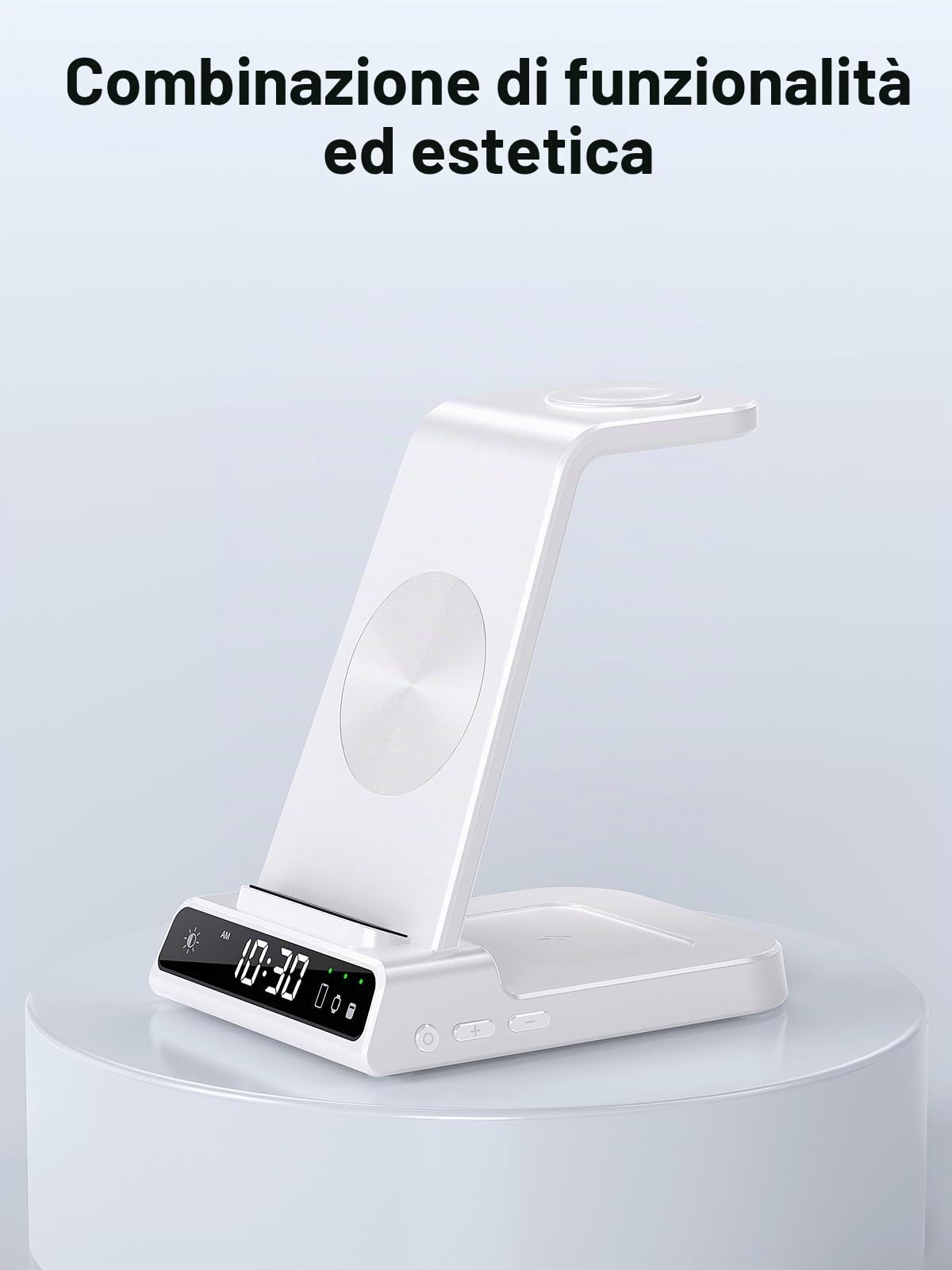 Caricatore Wireless Con Orologio Digitale per Samsung Galaxy S25 Ultra, Stazione di Ricarica Wireless per Galaxy Watch Ultra 8/7/6, Caricatore Wireless per S24 Ultra Z Fold 6/Z Flip 6,Galaxy Buds 2