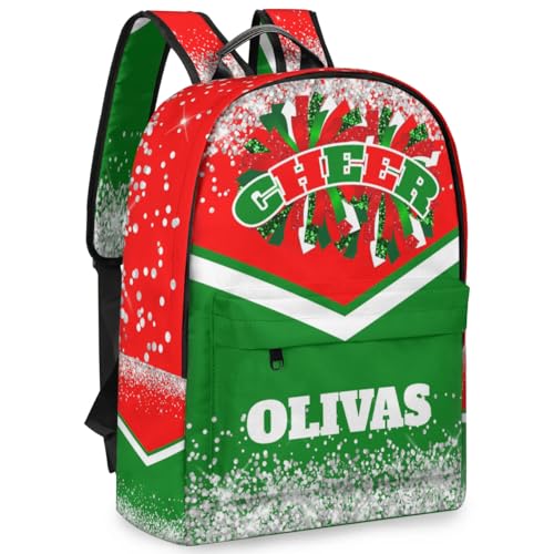Personalized Cheerleader Backpack School Bags for Girl, Custom Gift Cheer Gymnastics Backpack Laptop Backpack Bookbag Green Red Glam3
