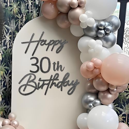Image of Glitter Black Happy Birthday with 0-9 Numbers Sign for Backdrop - Felt Custom Age Happy Birthday Sign