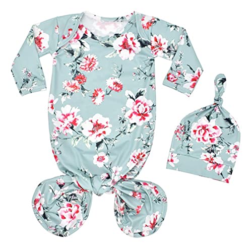 Image of Egmy Knotted Set Baby Floral Gown Long Sleep for 03 Home Months Gown Sleeping Sleepwear Sleeve Infant Baby Blanket for Boys