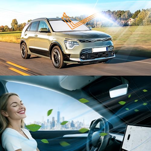 Image of Windshield Sun Shade for 2017 2018 2019-2022 NIRO Kia | Foldable, Full covered for windshield, Block UV Rays, Heat Reduction, Easy to install, Keeps Car Cooler