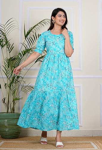 Image of Kuruti B Sheets Women's Cotton Floral Printed Regular Fit Anarkali Kurta for Women