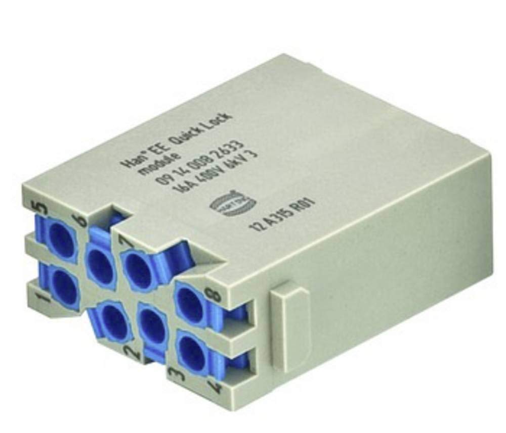 Harting Rectangular Han Ee Module, Plug, 8Way, Quicklock - 09140082633