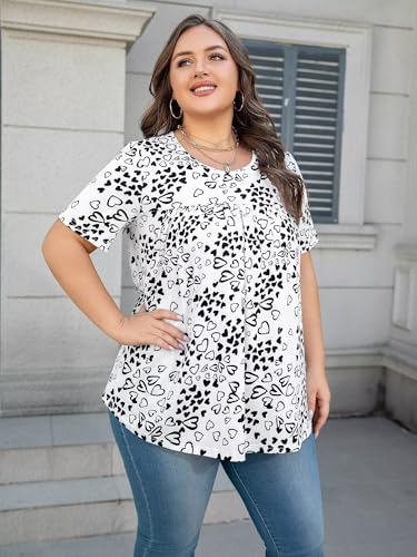 Womens Plus Size Tops Tunic Short Sleeve Round Neck Shirts Pleated Dressy Casual Soft Blouse 1X-5X3