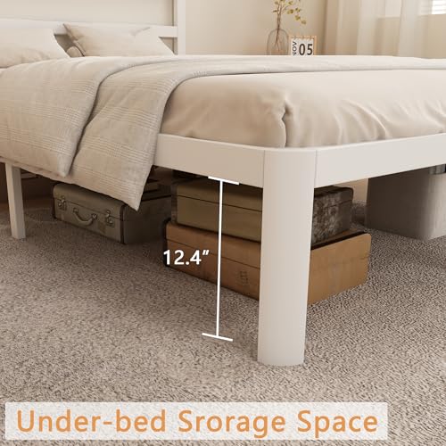 Image of 14 Inch King Bed Frames, Metal Bed Frame with Head Board, No Box Spring Needed, Heavy Duty Steel, Anti-Slip Mattress Stoppers, Noise Free, Round Corner Legs, Easy Assembly, White