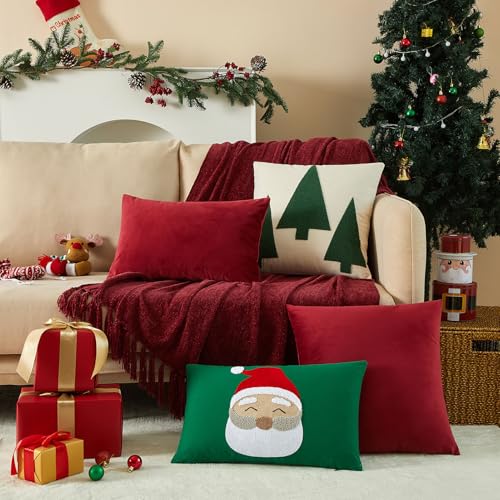 Image of JUSPURBET 28x28 Decorative Velvet Throw Pillow Covers Set of 2,Burgundy | Cozy Soft Euro Cushion Covers Cases with Hidden Zipper for Couch Sofa Bed Living Room Bedroom Christmas Decor