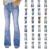 Tummy Control Jeans for Women High Waisted Stretchy Curvy Denim Pants Plus Size Button Up Trendy Classic Flare Pants