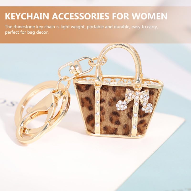 Chain Keychain Handbag Shape Rhinestone Charms Women Hanging Alloy Unique Pendants Pendnat Girls Car Ornament Pendant Crystal Decoration Purse for Exquisite Fashionable Leopard - Image 8