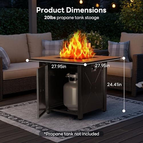28 Inch Propane Fire Pit Table, 3-in-1 Multi-Use 50,000 BTU Square Gas Fire Pit with Lid & Lava Rock, Steel Tabletop, Adjustable Flame, for Patio, Backyard, Deck, Outdoor Gatherings - Image 3