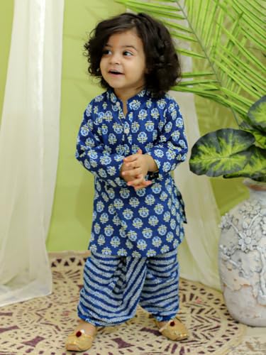 Image of BownBee Infant Pure Cotton Dhoti Kurta Set for Boys, Full Sleeve Kurta & Printed Dhoti Set for Baby Boys, Traditional Ethnic Wear for Kids Boy, Ideal for all Festivals