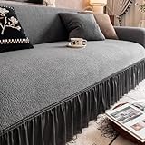 Fundas de Sofá de Gran Elasticidad con Falda, Funda de Sofá Antideslizante de Color Sólido Todo Incluido de 1 Pieza para Sofás de 2, 3 y 4 Plazas para Sala de Es Dark-Grey 3-Seater(190-230cm/75-91in)